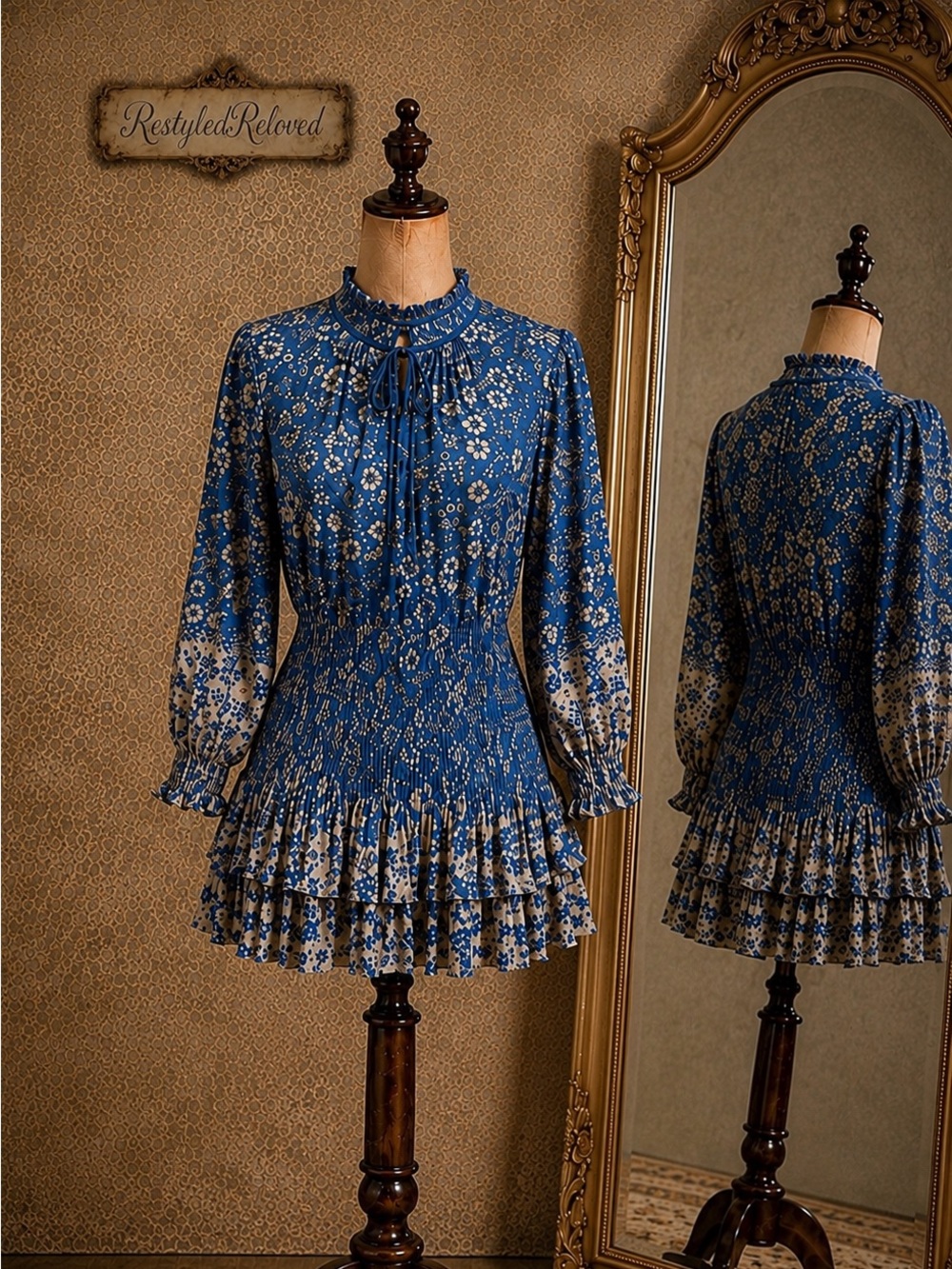 Current Air Los Angeles Blue Floral Smocked Mini Dress – XS – Boutique Brand
